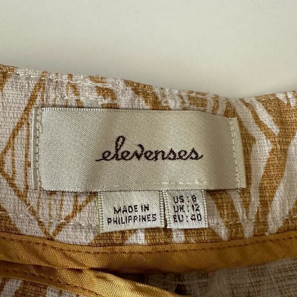 Anthropologie Elevenses Chino Shorts Womens 2 Geometric Pattern Gold White Boho - Picture 3 of 6